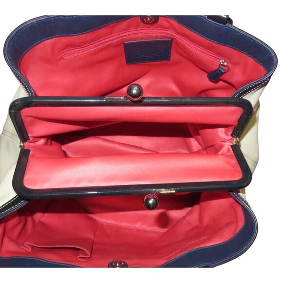 Coach 2010 Laura Spectator White Leather Navy Trim Framed Kisslock Handbag - Picture 7 of 14